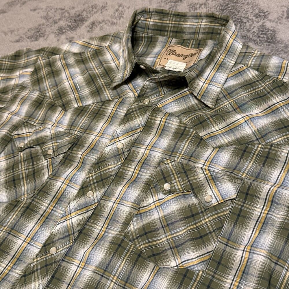 Wrangler Men's Plaid Pearl Snap Sawtooth Pockets Silver Trim Size XXL 2XL